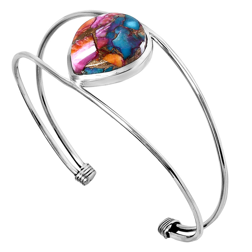 Premium Kingman Orange Dahlia Turquoise Cuff Bangle Bracelet B-1013 30-EB10275