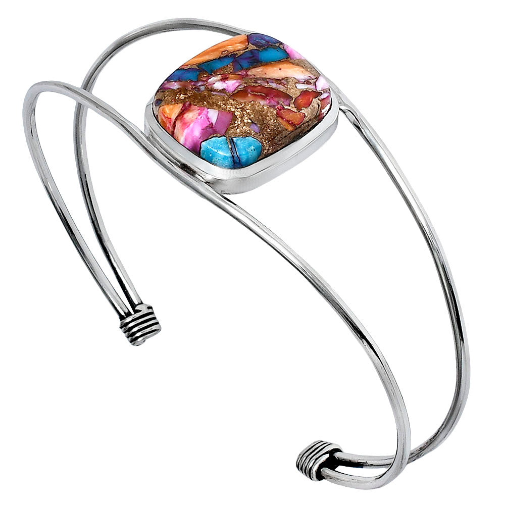 Premium Kingman Orange Dahlia Turquoise Cuff Bangle Bracelet B-1013 30-EB10280