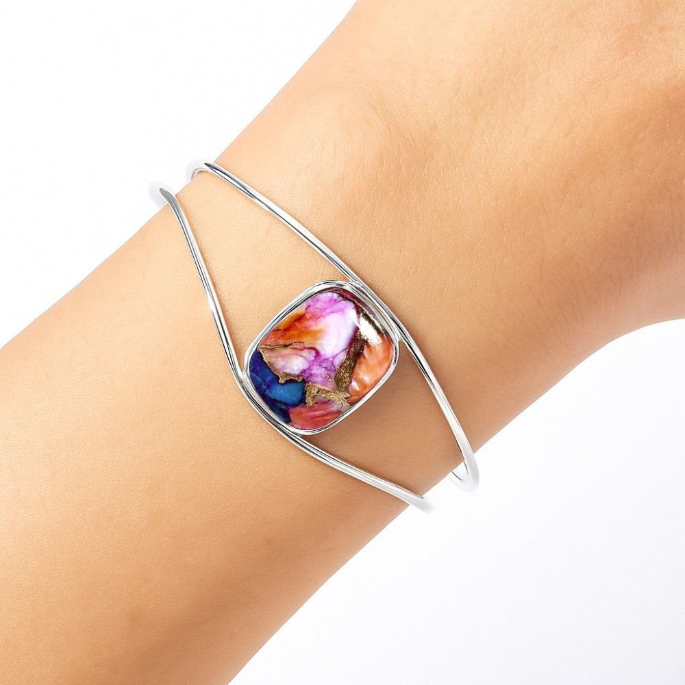 Premium Kingman Orange Dahlia Turquoise Cuff Bangle Bracelet B-1013 30-EB10281