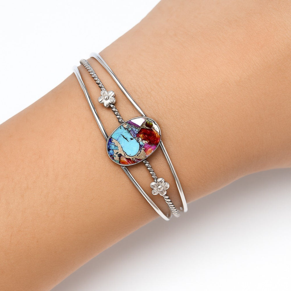 Premium Kingman Orange Dahlia Turquoise Cuff Bangle Bracelet B-1012 30-EB10285