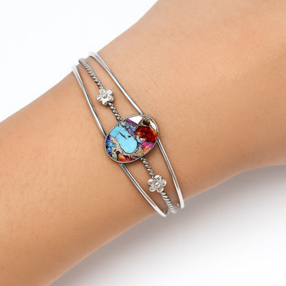 Premium Kingman Orange Dahlia Turquoise Cuff Bangle Bracelet B-1012 30-EB10285