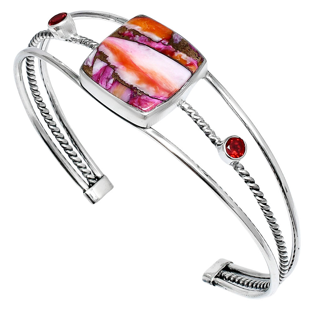 Kingman Orange Dahlia Turquoise & Garnet Cuff Bangle Bracelet B-1011 30-EB10286