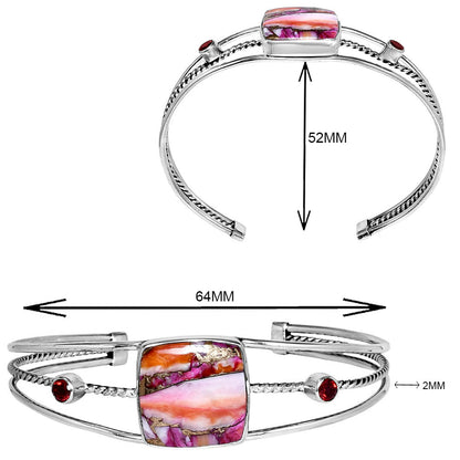 Kingman Orange Dahlia Turquoise & Garnet Cuff Bangle Bracelet B-1011 30-EB10286