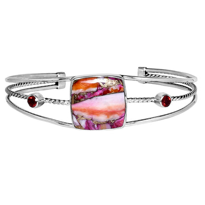 Kingman Orange Dahlia Turquoise & Garnet Cuff Bangle Bracelet B-1011 30-EB10286