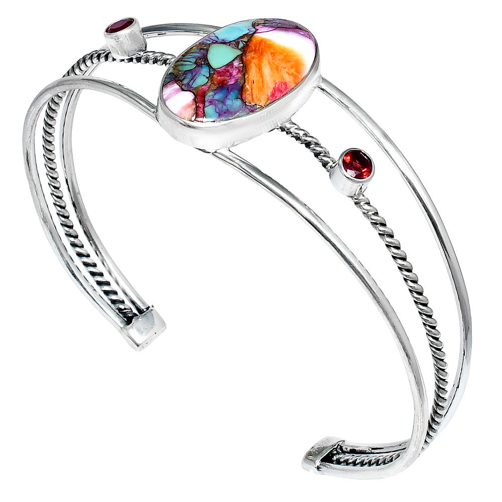Kingman Orange Dahlia Turquoise & Garnet Cuff Bangle Bracelet B-1011 30-EB10287