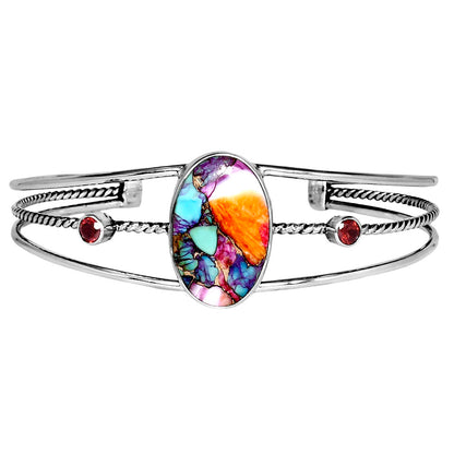 Kingman Orange Dahlia Turquoise & Garnet Cuff Bangle Bracelet B-1011 30-EB10287