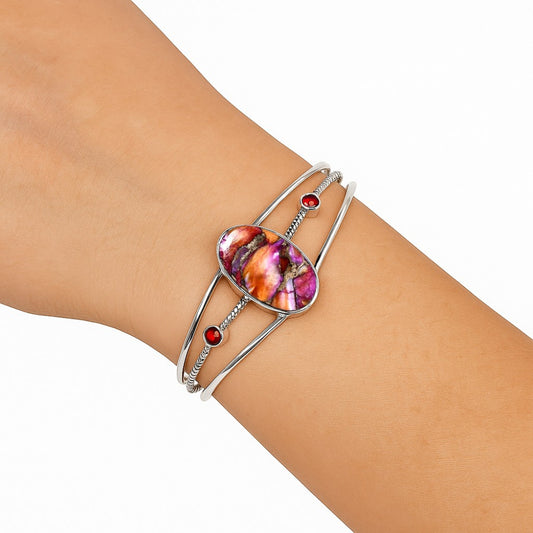 Kingman Orange Dahlia Turquoise & Garnet Cuff Bangle Bracelet B-1011 30-EB10288