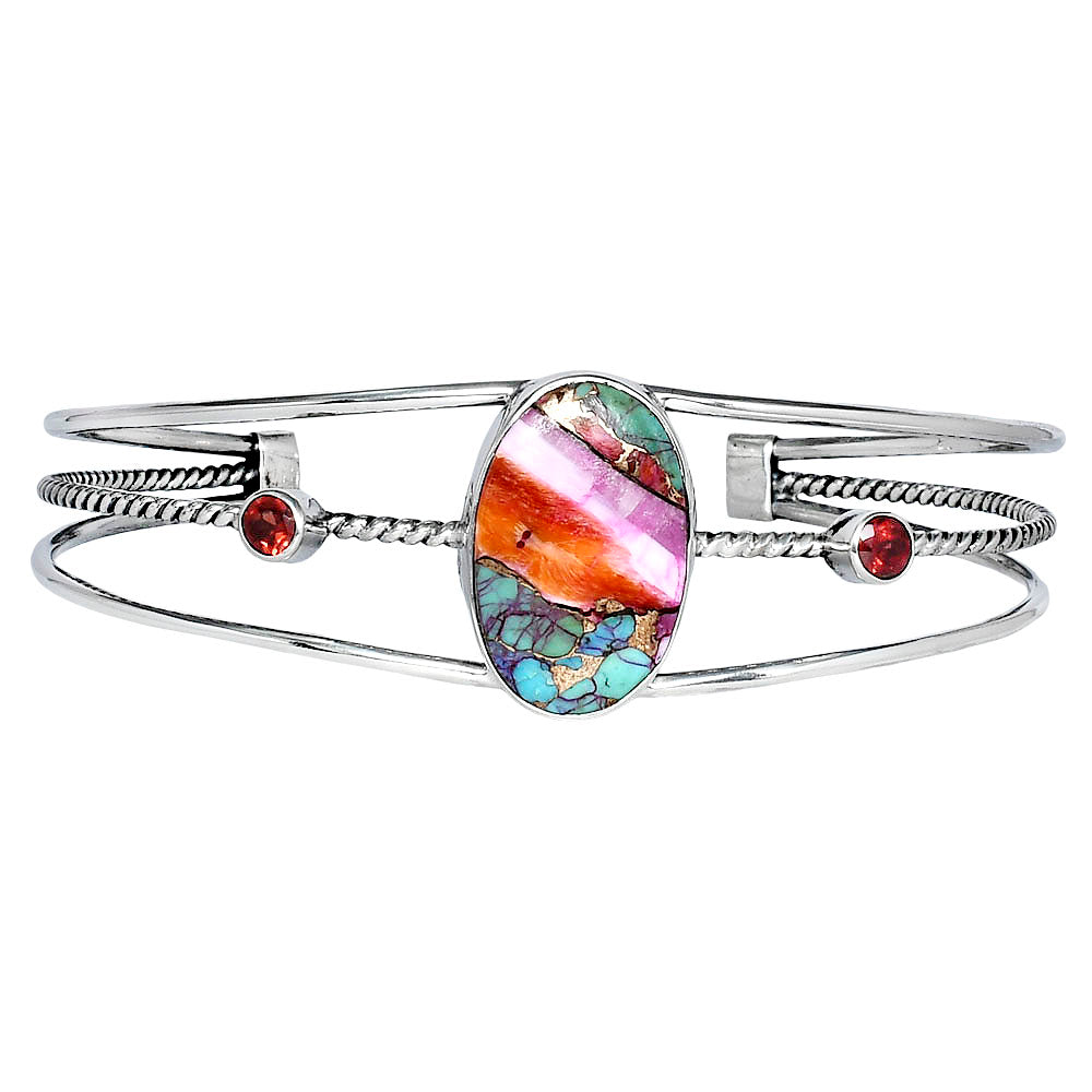 Kingman Orange Dahlia Turquoise & Garnet Cuff Bangle Bracelet B-1011 30-EB10289
