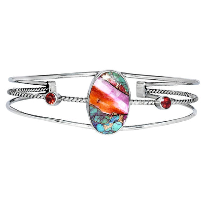 Kingman Orange Dahlia Turquoise & Garnet Cuff Bangle Bracelet B-1011 30-EB10289