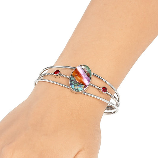 Kingman Orange Dahlia Turquoise & Garnet Cuff Bangle Bracelet B-1011 30-EB10289