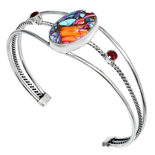 Kingman Orange Dahlia Turquoise & Garnet Cuff Bangle Bracelet B-1011 30-EB10290