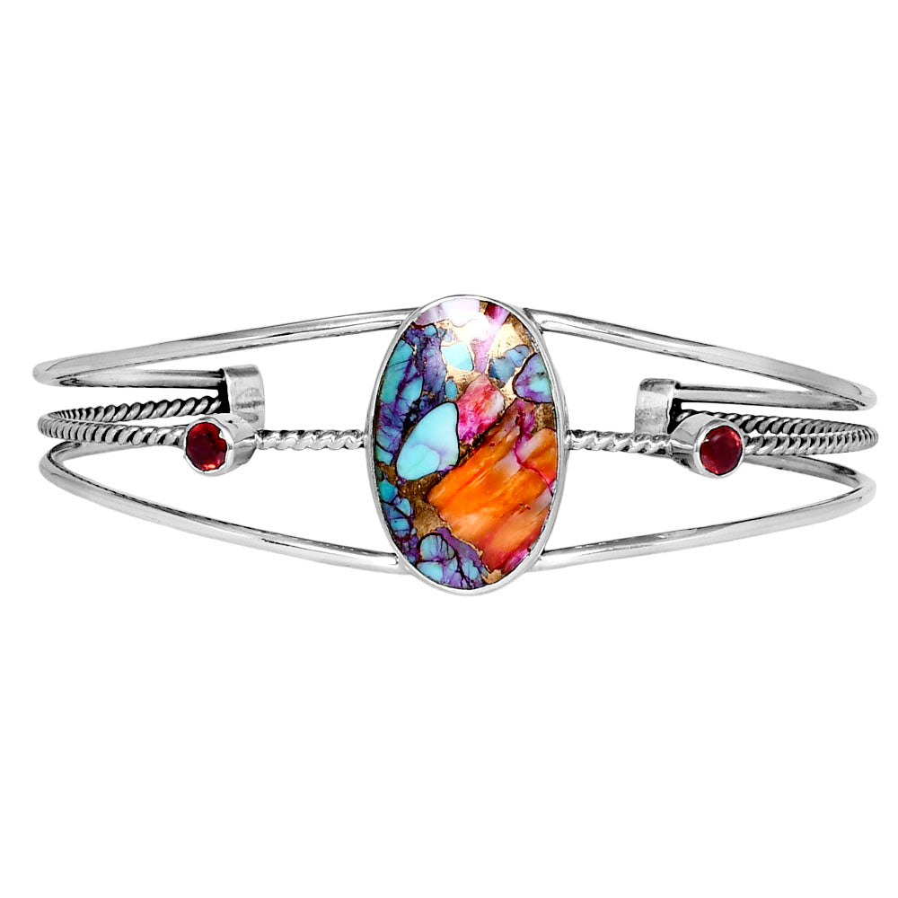 Kingman Orange Dahlia Turquoise & Garnet Cuff Bangle Bracelet B-1011 30-EB10290