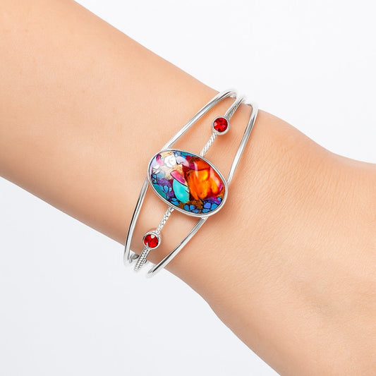 Kingman Orange Dahlia Turquoise & Garnet Cuff Bangle Bracelet B-1011 30-EB10290