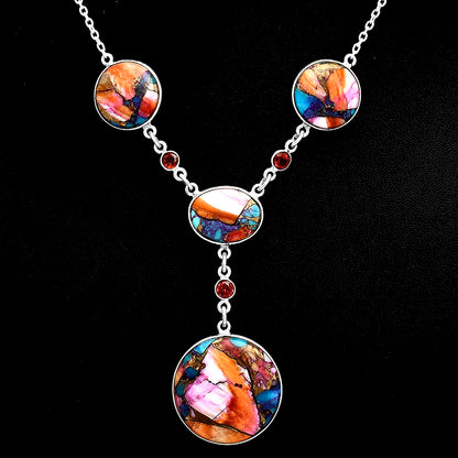Premium Kingman Orange Dahlia Turquoise & Garnet Necklace N-1023 30-EN10084
