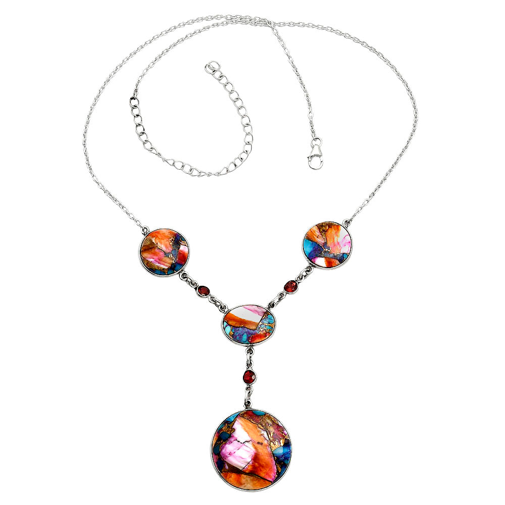Premium Kingman Orange Dahlia Turquoise & Garnet Necklace N-1023 30-EN10084