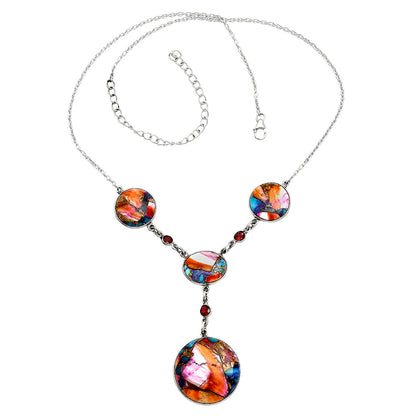 Premium Kingman Orange Dahlia Turquoise & Garnet Necklace N-1023 30-EN10084