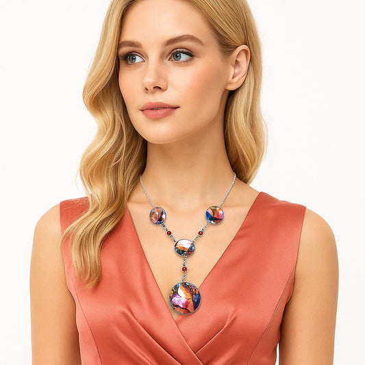 Premium Kingman Orange Dahlia Turquoise & Garnet Necklace N-1023 30-EN10084
