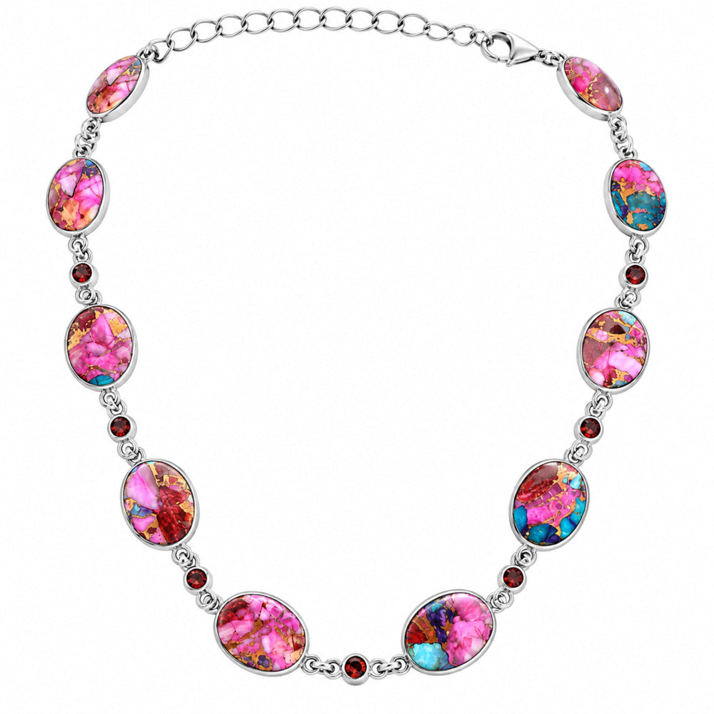 Premium Quality Kingman Pink Dahlia Turquoise, Garnet Necklace N-1024 30-EN10091