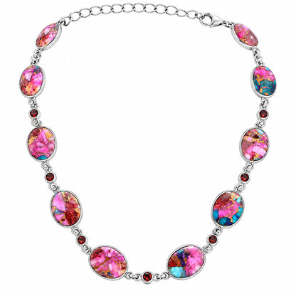 Premium Quality Kingman Pink Dahlia Turquoise, Garnet Necklace N-1024 30-EN10091