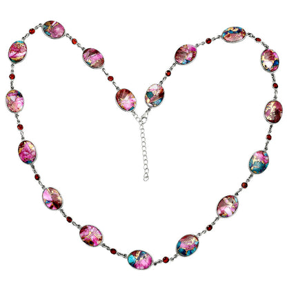 Premium Quality Kingman Pink Dahlia Turquoise, Garnet Necklace N-1024 30-EN10091