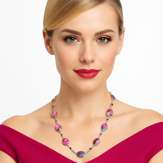 Premium Quality Kingman Pink Dahlia Turquoise, Garnet Necklace N-1024 30-EN10091