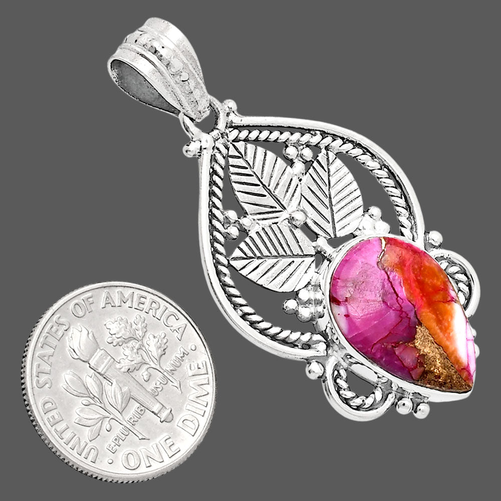 Premium Quality Kingman Orange Dahlia Turquoise Pendant P-1258 30-EP10153