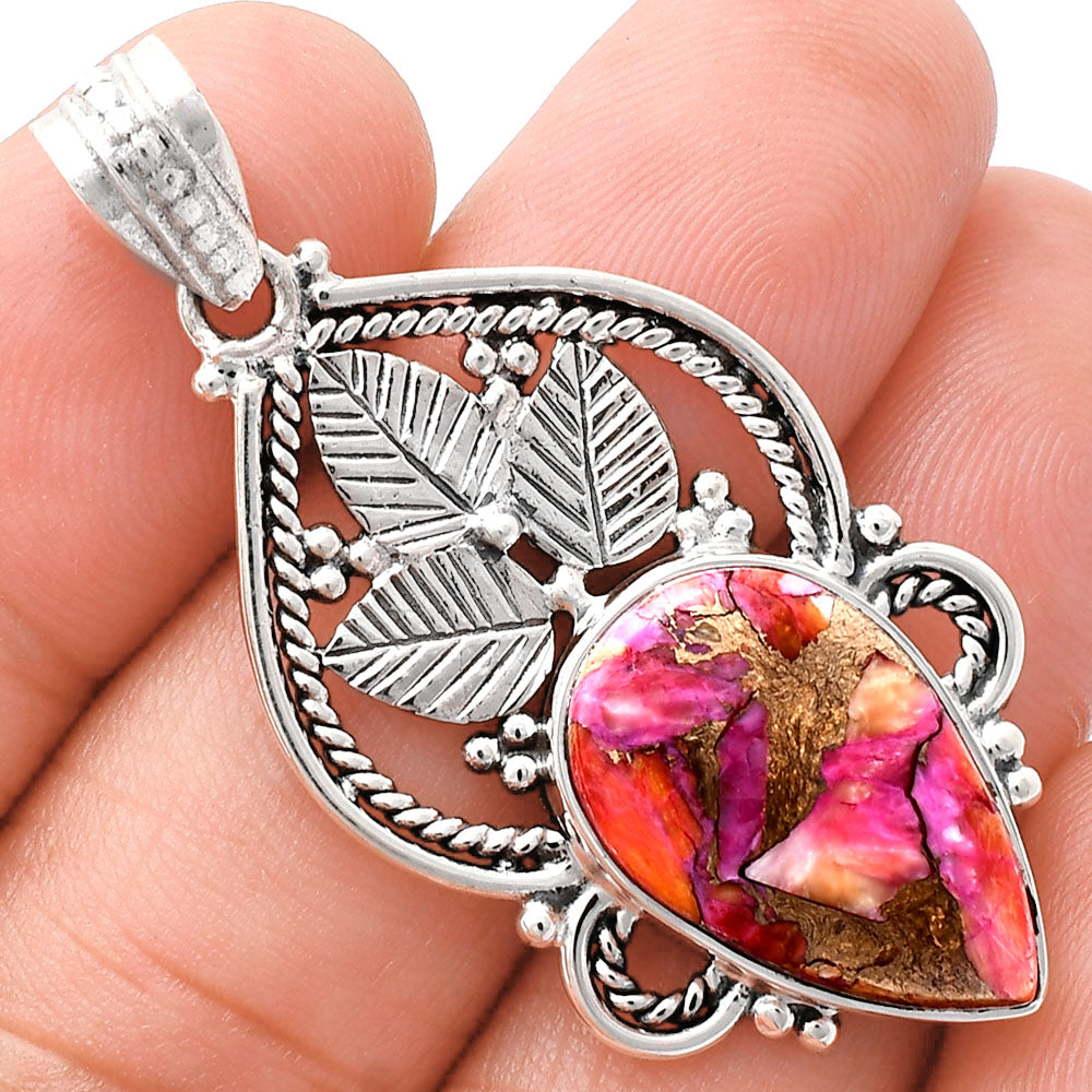 Premium Quality Kingman Orange Dahlia Turquoise Pendant P-1258 30-EP10155