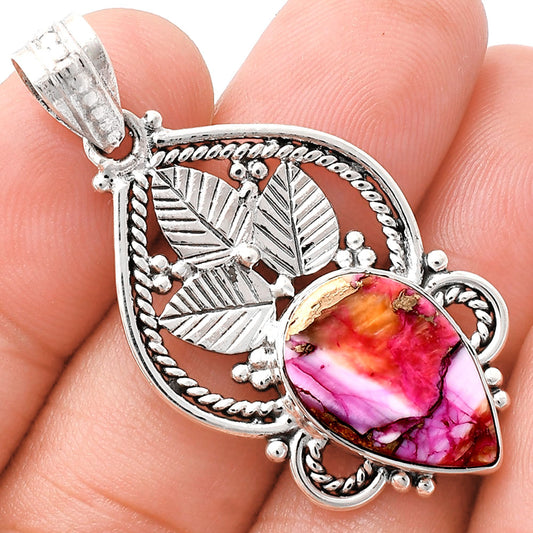 Premium Quality Kingman Orange Dahlia Turquoise Pendant P-1258 30-EP10156
