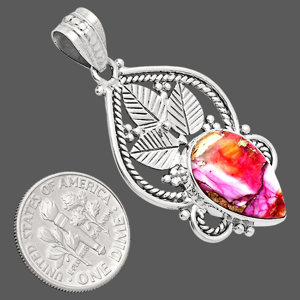 Premium Quality Kingman Orange Dahlia Turquoise Pendant P-1258 30-EP10156