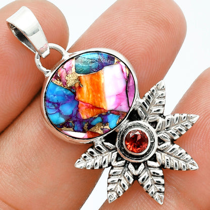 Premium Kingman Orange Dahlia Turquoise & Garnet Pendant P-1425 30-EP10158