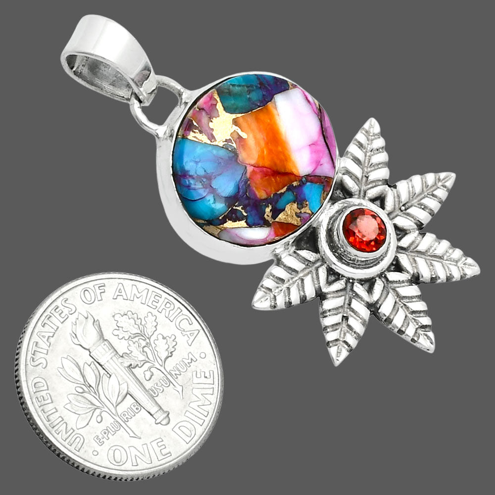 Premium Kingman Orange Dahlia Turquoise & Garnet Pendant P-1425 30-EP10158