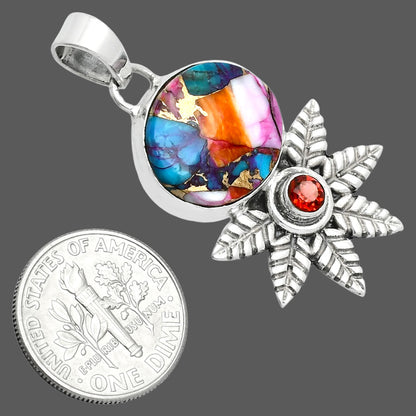 Premium Kingman Orange Dahlia Turquoise & Garnet Pendant P-1425 30-EP10158