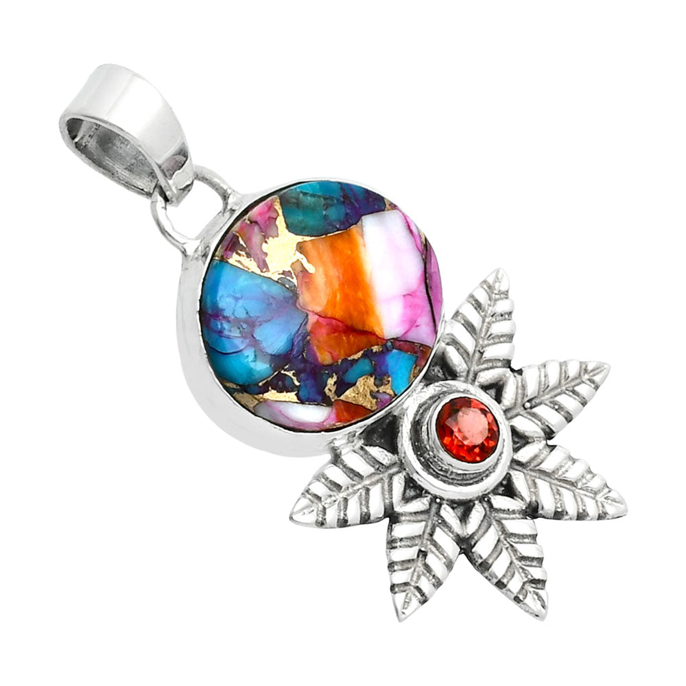 Premium Kingman Orange Dahlia Turquoise & Garnet Pendant P-1425 30-EP10158