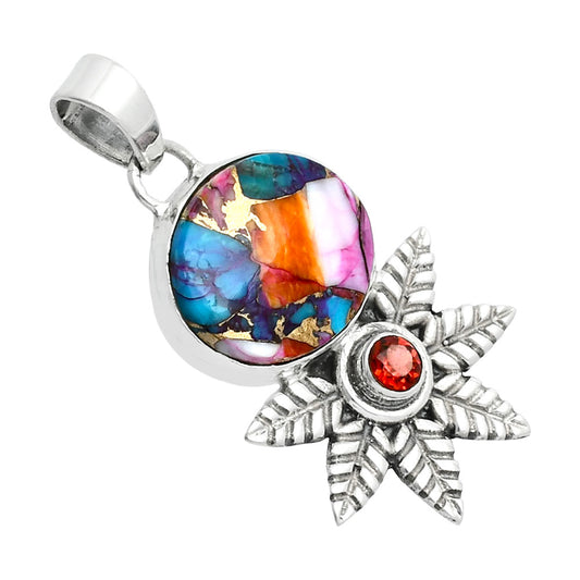 Premium Kingman Orange Dahlia Turquoise & Garnet Pendant P-1425 30-EP10158