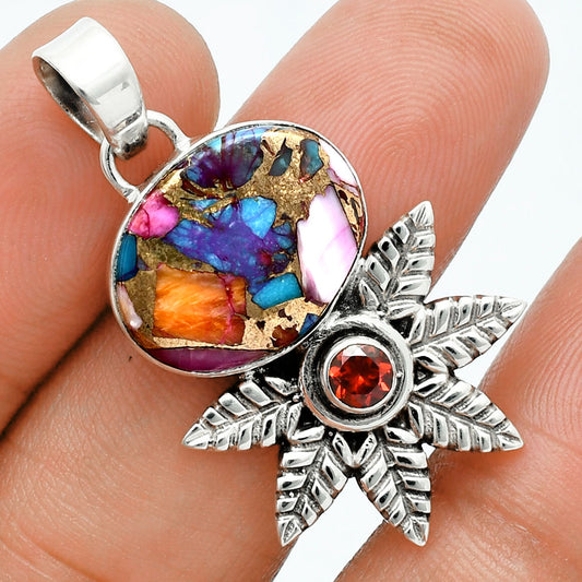 Premium Kingman Orange Dahlia Turquoise & Garnet Pendant P-1425 30-EP10159