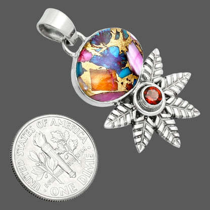 Premium Kingman Orange Dahlia Turquoise & Garnet Pendant P-1425 30-EP10159