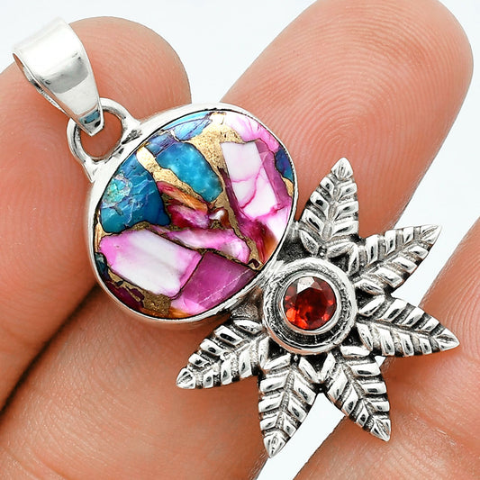 Premium Quality Kingman Pink Dahlia Turquoise & Garnet Pendant P-1425 30-EP10160