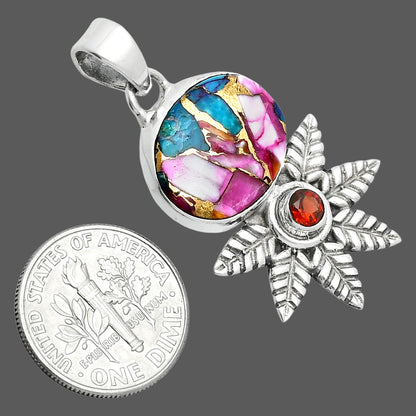 Premium Quality Kingman Pink Dahlia Turquoise & Garnet Pendant P-1425 30-EP10160