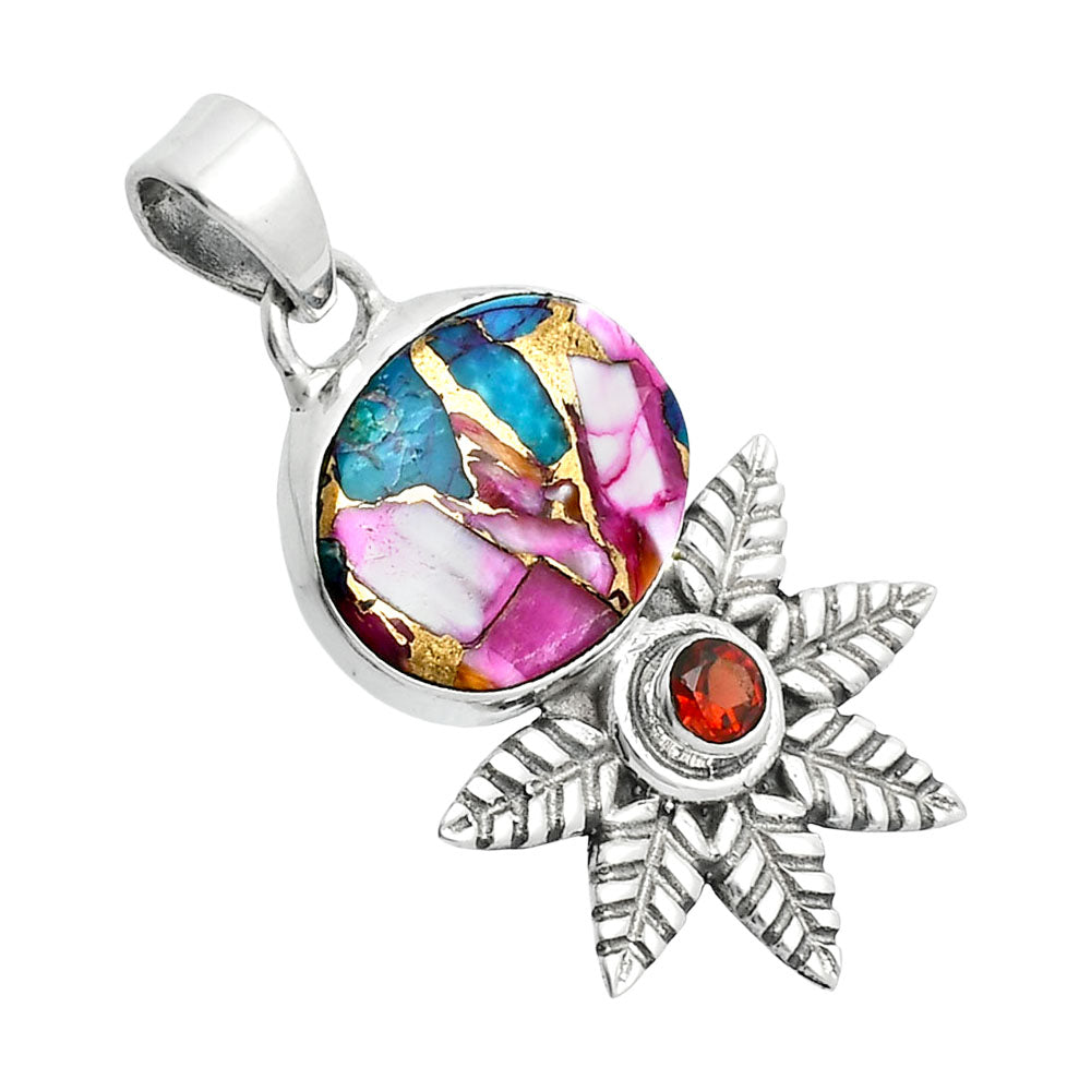 Premium Quality Kingman Pink Dahlia Turquoise & Garnet Pendant P-1425 30-EP10160