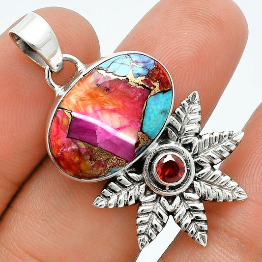 Premium Kingman Orange Dahlia Turquoise & Garnet Pendant P-1425 30-EP10161