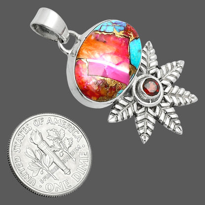 Premium Kingman Orange Dahlia Turquoise & Garnet Pendant P-1425 30-EP10161