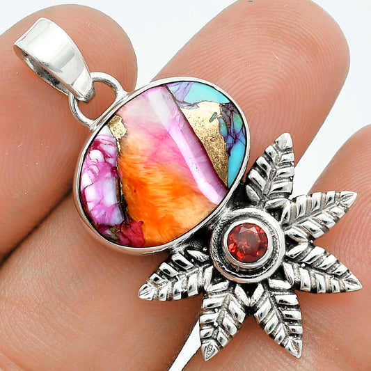 Premium Kingman Orange Dahlia Turquoise & Garnet Pendant P-1425 30-EP10162