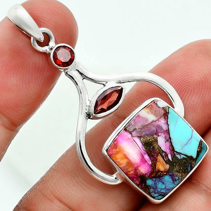 Premium Kingman Orange Dahlia Turquoise & Garnet Pendant P-1187 30-EP10163