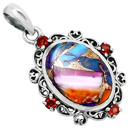 Premium Kingman Orange Dahlia Turquoise & Garnet Pendant P-1743 30-EP10169