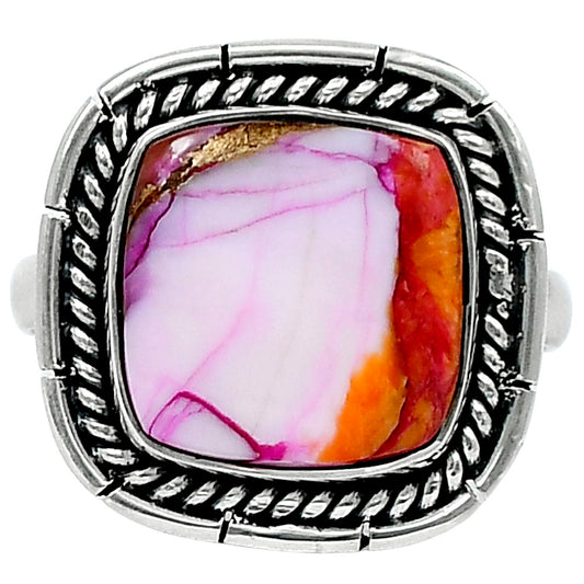 Premium Kingman Orange Dahlia Turquoise Ring size-10 R-1728 30-ER11596