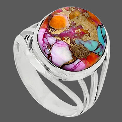 Premium Kingman Orange Dahlia Turquoise Ring size-10 R-1219 30-ER11614