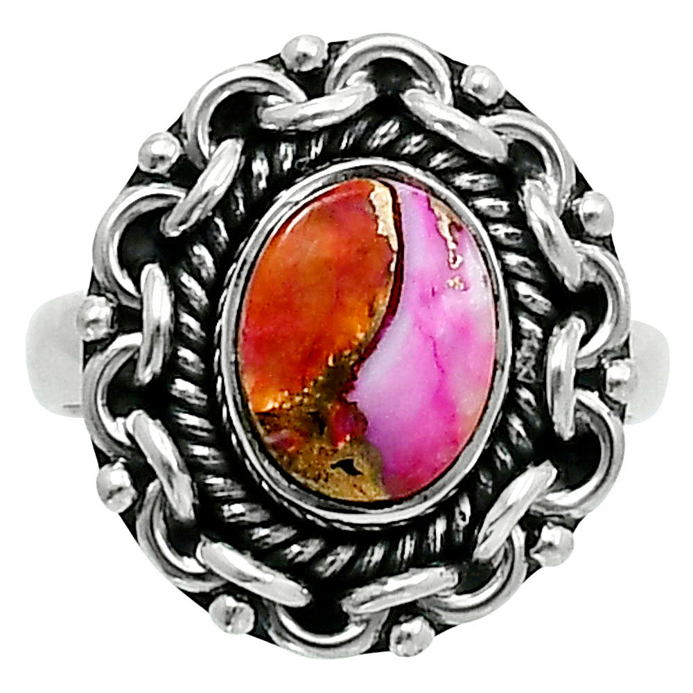 Premium Kingman Orange Dahlia Turquoise Ring size-5 R-1667 30-ER11703