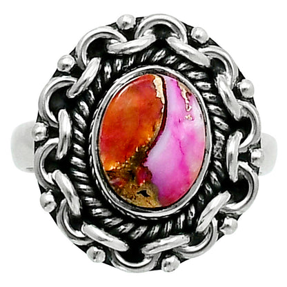 Premium Kingman Orange Dahlia Turquoise Ring size-5 R-1667 30-ER11703