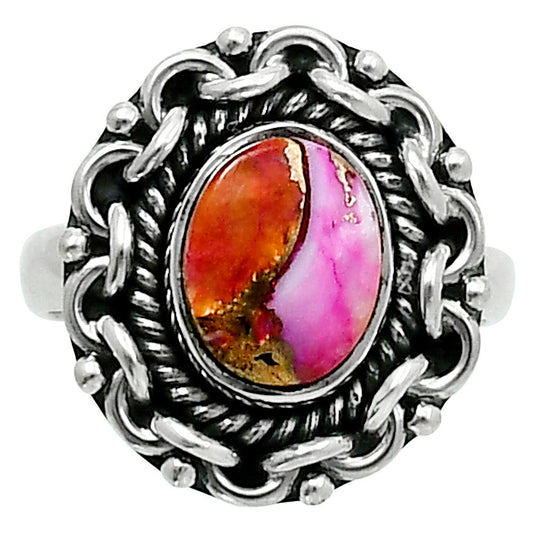 Premium Kingman Orange Dahlia Turquoise Ring size-5 R-1667 30-ER11703