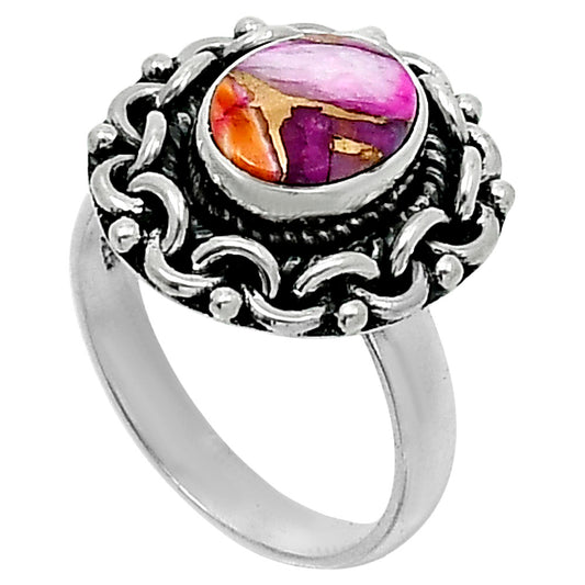 Premium Kingman Orange Dahlia Turquoise Ring size-6 R-1667 30-ER11706